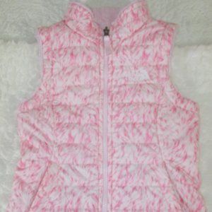 The North Face Puffer Vest Girls 10/12 Reversible Pink Mossbud Swirl Fleece